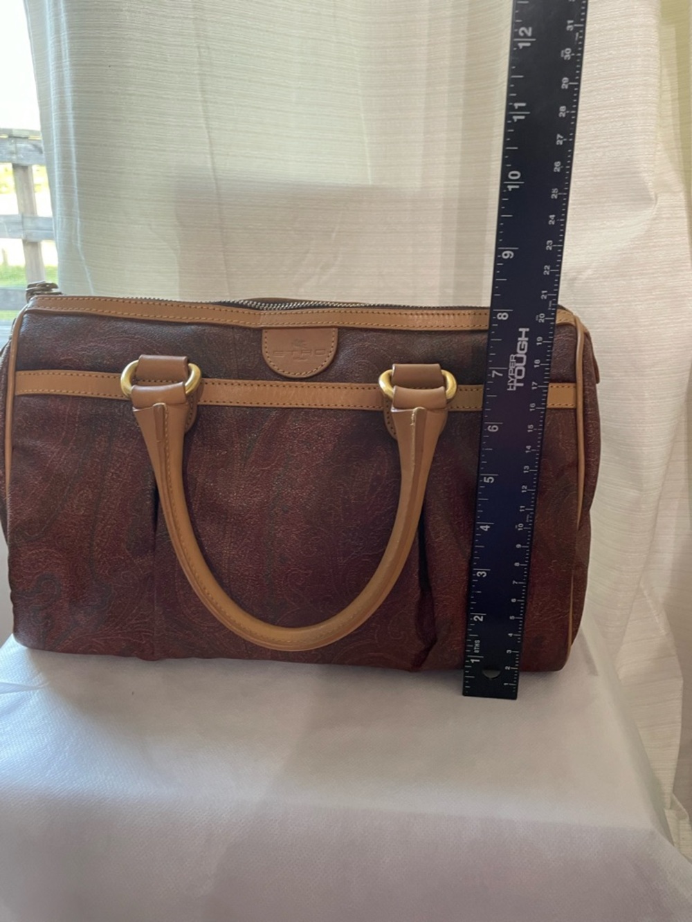 Etro Satchel Bag EUC Vtg Etro Paisley Boston Bag Leather Handles Made in Italy - Picture 17 of 17